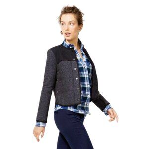 J. Crew Navy Chevron Tweed Side Snap Topper Jacket Size 8